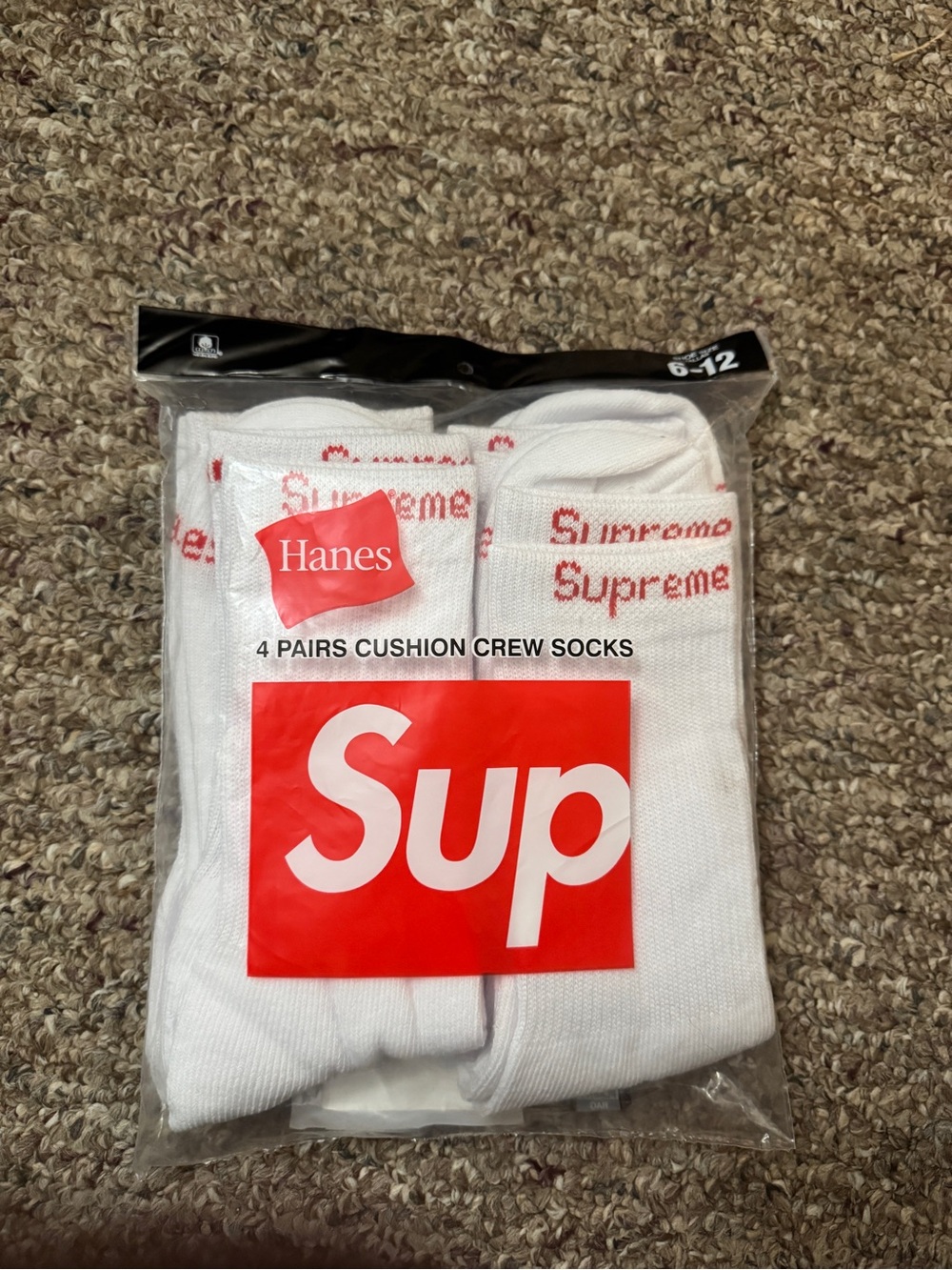 Supreme White Crew Socks with Red Logo - 4 Pack